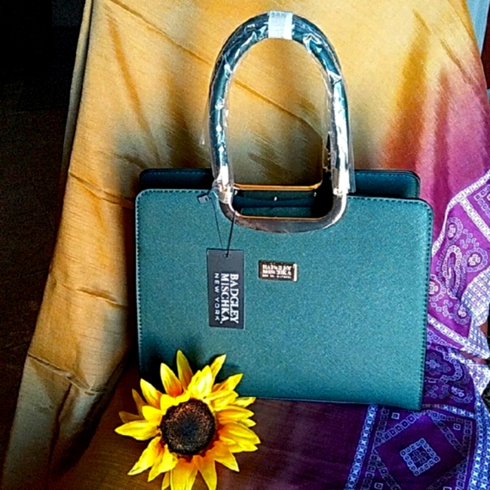 Badgley Mischka Peacock Green Satchel Medium NEW W/TAGS